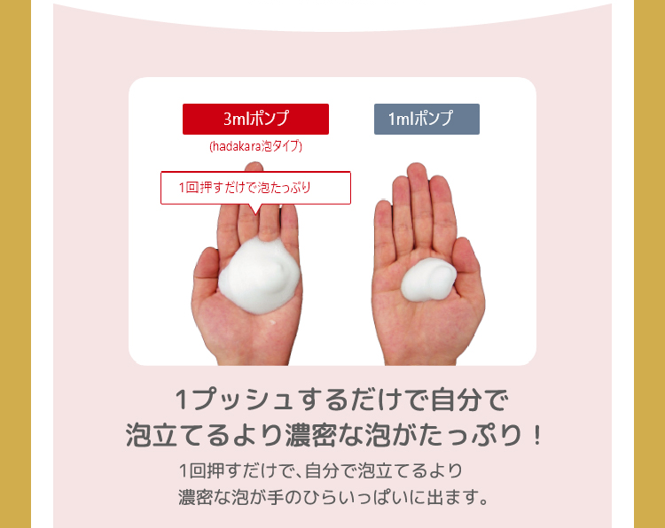 1プッシュするだけで自分で泡立てるより濃密な泡がたっぷり！