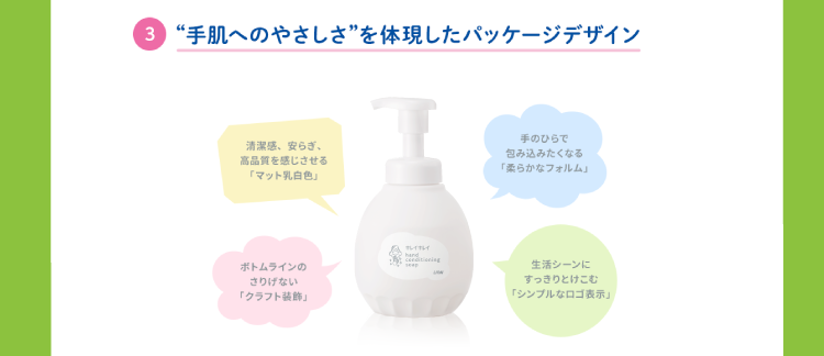 ③手肌へのやさしさを体現したパッケージデザイン