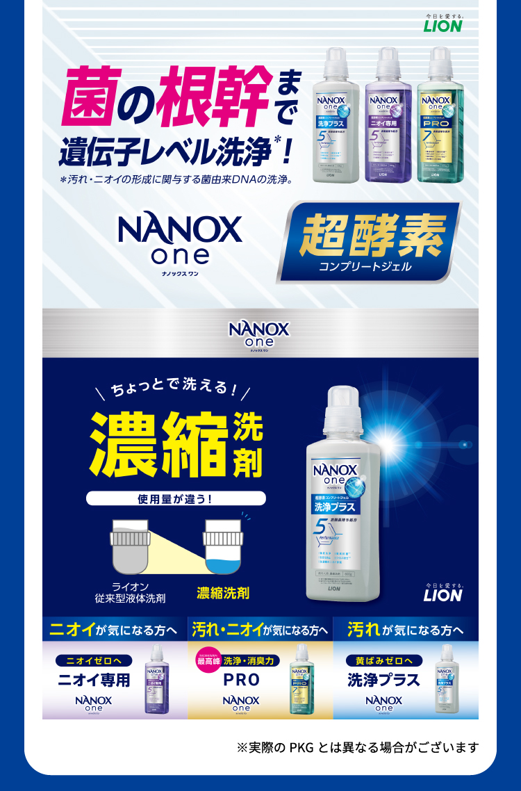 菌の根幹まで遺伝子レベル洗浄！ NANOX one 超酵素コンプリートジェル ちょっとで洗える！濃縮洗剤