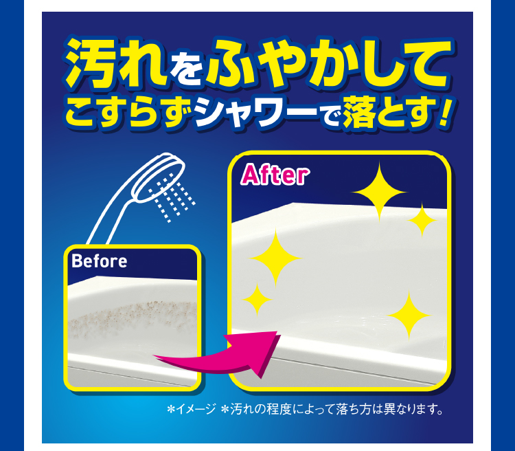 汚れをふやかしてこすらずシャワーで落とす！
